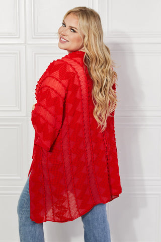 Shop Justin Taylor Pom-Pom Asymmetrical Poncho Cardigan in Red - High-Quality U.S. Made Women’s Fashion with Free & Fast Shipping