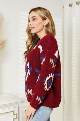 Shop HEYSON Full Size Aztec Soft Fuzzy Sweater - High-Quality U.S. Made Women’s Fashion with Free Fast Shipping