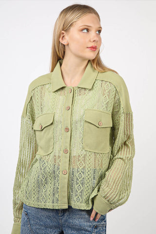 Shop Sage VERY J Button Up Long Sleeve Lace Shirt - High-Quality U.S. Made Women’s Fashion with Free & Fast Shipping