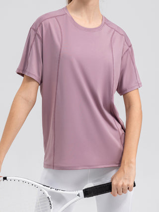 Shop Round Neck Short Sleeve Active Top - High-Quality U.S. Made Women’s Fashion with Free & Fast Shipping