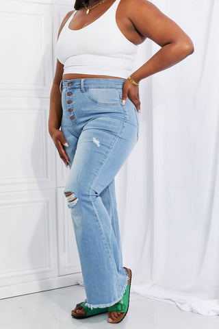 Shop Vibrant MIU Full Size Jess Button Flare Jeans - High-Quality U.S. Made Women’s Fashion with Free & Fast Shipping