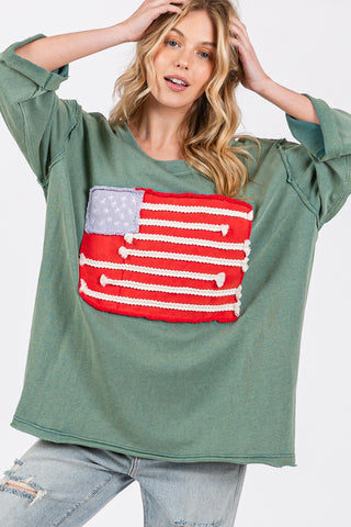 Shop Teal SAGE + FIG Full Size American Flag Patch Drop Shoulder T-Shirt - High-Quality U.S. Made Women’s Fashion with Free & Fast Shipping