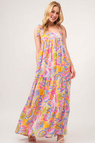 Shop And The Why Full Size Printed Tie Shoulder Tiered Maxi Dress - High-Quality U.S. Made Women’s Fashion with Free & Fast Shipping