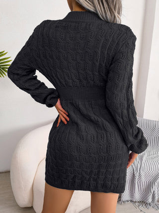 Shop Cable-Knit Round Neck Mini Wrap Sweater Dress - High-Quality U.S. Made Women’s Fashion with Free & Fast Shipping