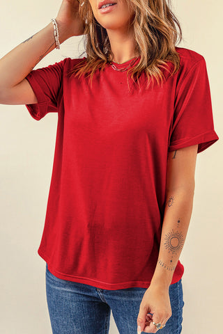 Shop Scarlet Round Neck Short Sleeve T-Shirt - High-Quality U.S. Made Women’s Fashion with Free & Fast Shipping