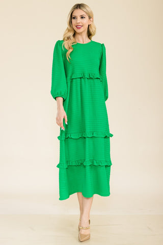 Shop Green Celeste Full Size Tiered-Ruffle Midi Dress - High-Quality U.S. Made Women’s Fashion with Free & Fast Shipping