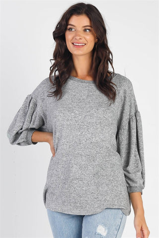 Shop Heather Grey Cherish Apparel Drop Shoulder Puff Sleeve Top - High-Quality U.S. Made Women’s Fashion with Free & Fast Shipping