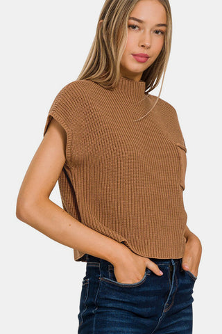 Shop Zenana Mock Neck Short Sleeve Cropped Sweater - High-Quality U.S. Made Women’s Fashion with Free & Fast Shipping