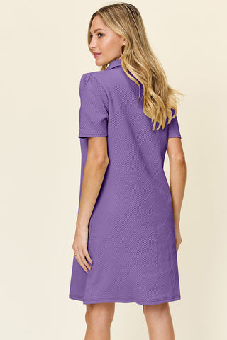 Shop Double Take Full Size Texture Collared Neck Short Sleeve Dress - High-Quality U.S. Made Women’s Fashion with Free & Fast Shipping