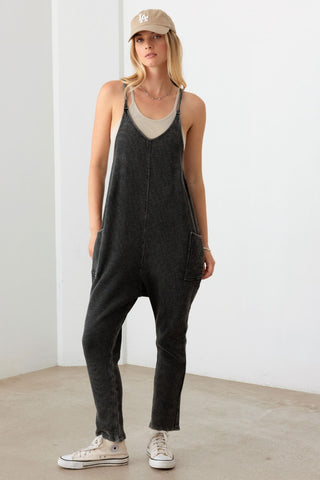 Shop Charcoal Le Lis Waffle Knit Side Pocket Jumpsuit - High-Quality U.S. Made Women’s Fashion with Free & Fast Shipping