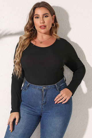 Shop Plus Size Round Neck Long Sleeve Bodysuit - High-Quality U.S. Made Women’s Fashion with Free & Fast Shipping