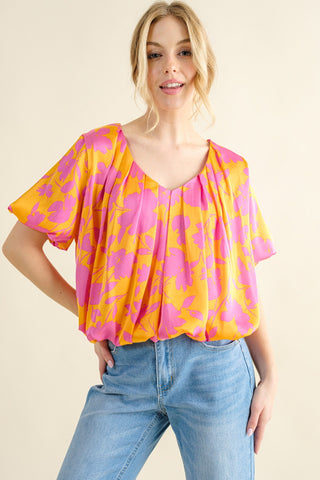 Shop Citrus And The Why Full Size Printed Satin Bubble Hem Top - High-Quality U.S. Made Women’s Fashion with Free & Fast Shipping