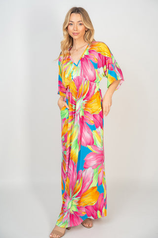 Shop White Birch Printed V-Neck Maxi Dress with Pockets - High-Quality U.S. Made Women’s Fashion with Free & Fast Shipping