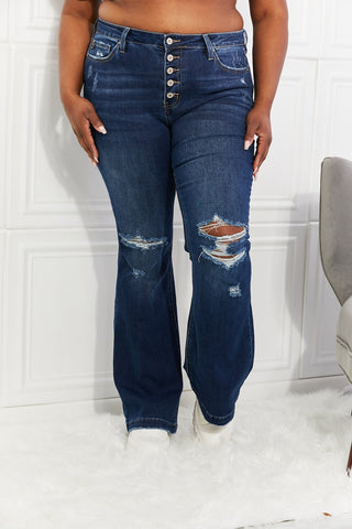 Shop Kancan Full Size Reese Midrise Button Fly Flare Jeans - High-Quality U.S. Made Women’s Fashion with Free & Fast Shipping