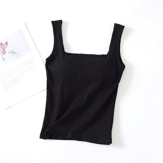 Shop Black Textured Square Neck Tank - High-Quality U.S. Made Women’s Fashion with Free & Fast Shipping