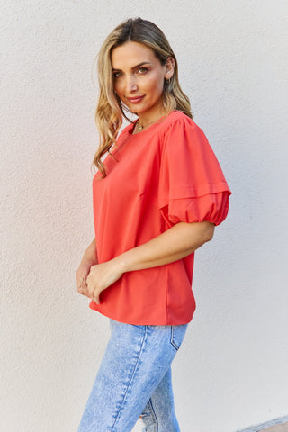 Shop Petal Dew Sweet Innocence Full Size Puff Short Sleeve Top In Tomato - High-Quality U.S. Made Women’s Fashion with Free & Fast Shipping