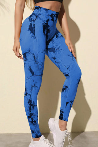 Shop Blue Printed High Waist Active Leggings - High-Quality U.S. Made Women’s Fashion with Free & Fast Shipping