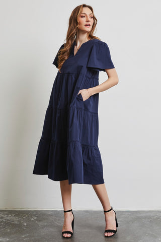 Shop HEYSON Full Size Cotton Poplin Ruffled Tiered Midi Dress - High-Quality U.S. Made Women’s Fashion with Free & Fast Shipping