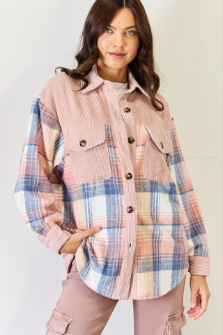 Shop Pink J.NNA Plaid Colorblock Button Down Jacket - High-Quality U.S. Made Women’s Fashion with Free & Fast Shipping