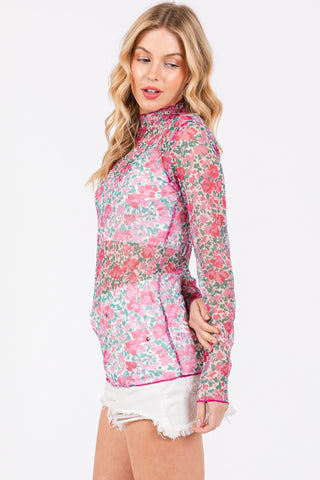 Shop SAGE + FIG Floral Mesh Long Sleeve Top - High-Quality U.S. Made Women’s Fashion with Free & Fast Shipping