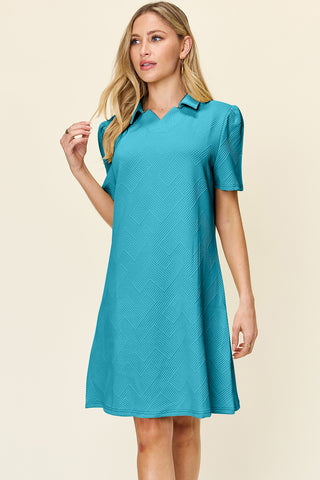 Shop Double Take Full Size Texture Collared Neck Short Sleeve Dress - High-Quality U.S. Made Women’s Fashion with Free & Fast Shipping