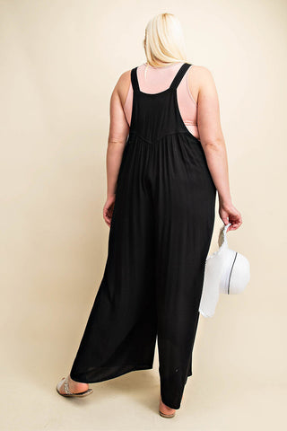 Shop Kori America Full Size Sleeveless Ruched Wide Leg Overalls - High-Quality U.S. Made Women’s Fashion with Free & Fast Shipping