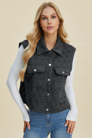 Shop Double Take Full Size Pocketed Texture Snap Down Vest Coat - High-Quality U.S. Made Women’s Fashion with Free Fast Shipping