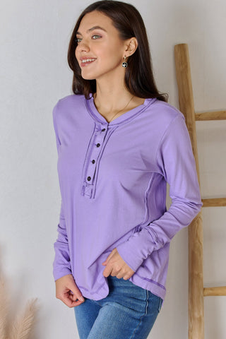 Shop Zenana Exposed Seam Thumbhole Long Sleeve Top - High-Quality U.S. Made Women’s Fashion with Free & Fast Shipping