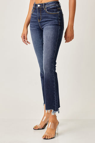 Shop Risen Full Size Frayed Hem Cropped Straight Jeans - High-Quality U.S. Made Women’s Fashion with Free & Fast Shipping