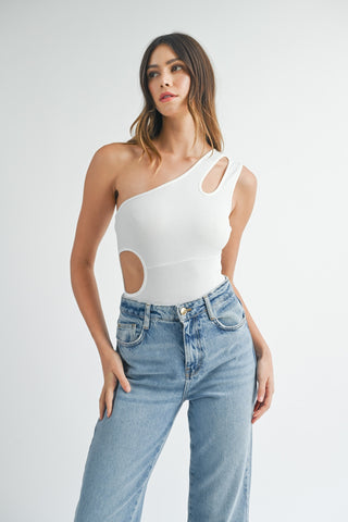 Shop MABLE One Shoulder Ribbed Cutout Detail Bodysuit - High-Quality U.S. Made Women’s Fashion with Free & Fast Shipping