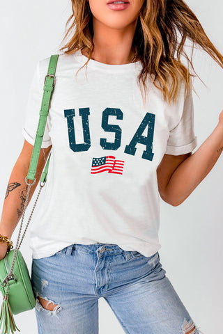 Shop USA Round Neck Short Sleeve T-Shirt Now On Klozey Store - Trendy U.S. Premium Women Apparel & Accessories And Be Up-To-Fashion!