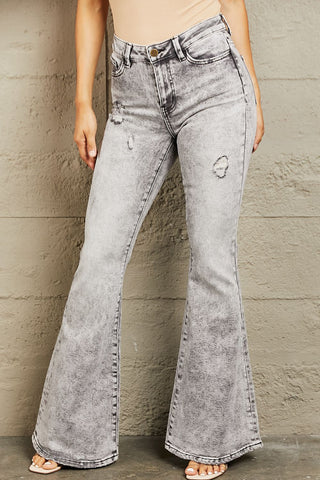 Shop Dark Gray BAYEAS High Waisted Acid Wash Flare Jeans - High-Quality U.S. Made Women’s Fashion with Free & Fast Shipping