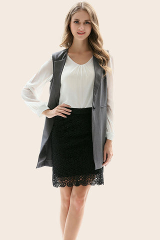 Shop One-Button Sleeveless Longline Blazer - High-Quality U.S. Made Women’s Fashion with Free & Fast Shipping