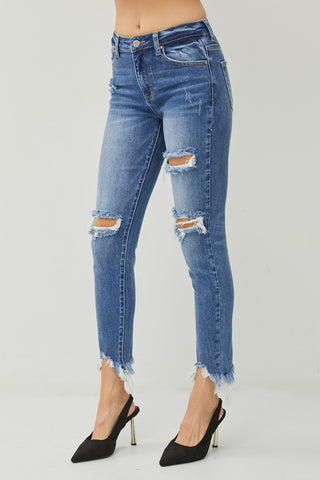 Shop RISEN Distressed Frayed Hem Slim Jeans - High-Quality U.S. Made Women’s Fashion with Free Fast Shipping