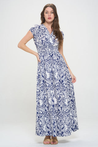 Shop RENEE C Printed Smocked Waist Maxi Dress - High-Quality U.S. Made Women’s Fashion with Free & Fast Shipping