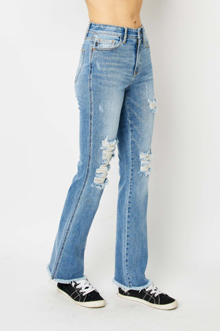 Shop Judy Blue Full Size Distressed Raw Hem Bootcut Jeans - High-Quality U.S. Made Women’s Fashion with Free & Fast Shipping