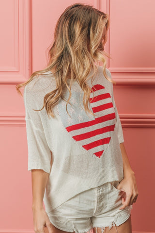 Shop BiBi Striped Heart Contrast Knit Top - High-Quality U.S. Made Women’s Fashion with Free & Fast Shipping