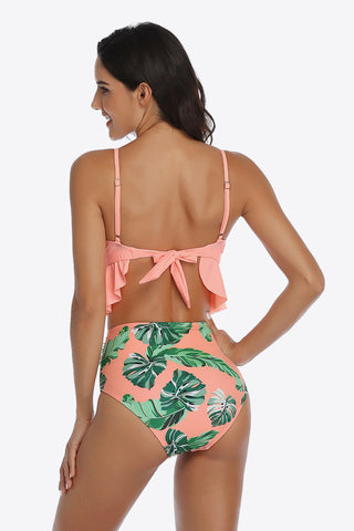 Shop Tropical Print Ruffled Two-Piece Swimsuit - High-Quality U.S. Made Women’s Fashion with Free & Fast Shipping