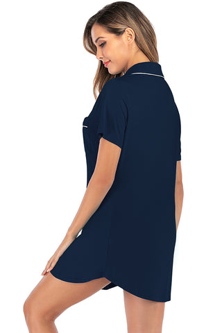 Shop Contrast Piping Pocketed Short Sleeve Lounge Dress - High-Quality U.S. Made Women’s Fashion with Free Fast Shipping