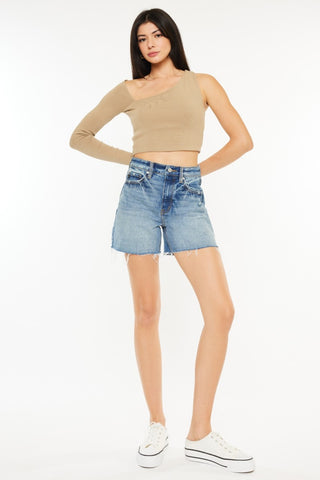 Shop Kancan Full Size Raw Hem High Waist Denim Shorts - High-Quality U.S. Made Women’s Fashion with Free Fast Shipping