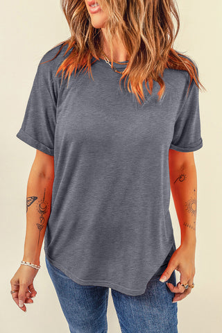 Shop Dark Gray Round Neck Short Sleeve T-Shirt - High-Quality U.S. Made Women’s Fashion with Free & Fast Shipping