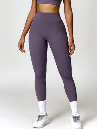 Shop Mauve Ruched Pocketed High Waist Active Leggings - High-Quality U.S. Made Women’s Fashion with Free & Fast Shipping