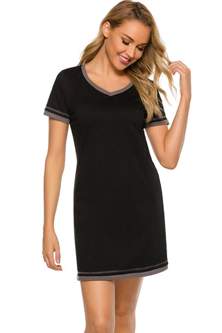 Shop Contrast Trim Short Sleeve Lounge Dress - High-Quality U.S. Made Women’s Fashion with Free & Fast Shipping