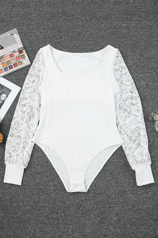 Shop Lace Detail Scoop Neck Long Sleeve Bodysuit - High-Quality U.S. Made Women’s Fashion with Free & Fast Shipping