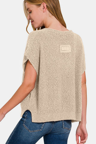 Shop Zenana Short Sleeve Side Slit Sweater - High-Quality U.S. Made Women’s Fashion with Free & Fast Shipping