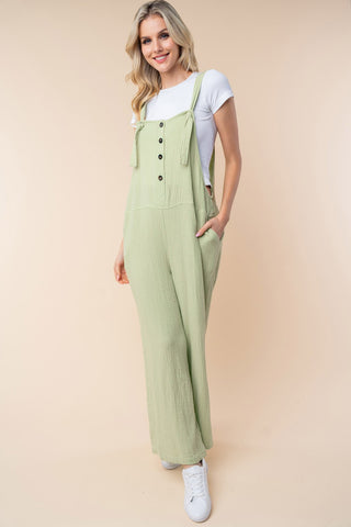 Shop White Birch Texture Sleeveless Wide Leg Jumpsuit - High-Quality U.S. Made Women’s Fashion with Free Fast Shipping