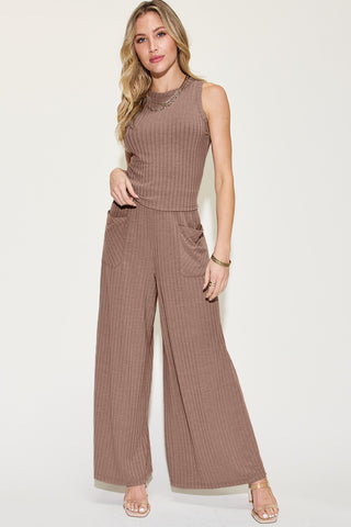 Shop Basic Bae Full Size Ribbed Tank and Wide Leg Pants Set - High-Quality U.S. Made Women’s Fashion with Free Fast Shipping