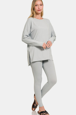 Shop Lt Grey Zenana Full Size Brushed Microfiber Top and Leggings Lounge Set - High-Quality U.S. Made Women’s Fashion with Free & Fast Shipping