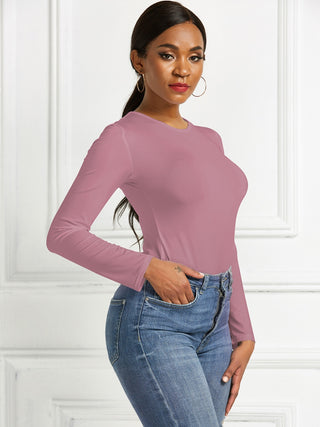 Shop Round Neck Long Sleeve Bodysuit - High-Quality U.S. Made Women’s Fashion with Free & Fast Shipping