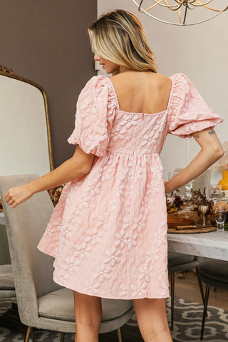 Shop BiBi Flower Square Neck Puff Sleeve Dress - High-Quality U.S. Made Women’s Fashion with Free & Fast Shipping